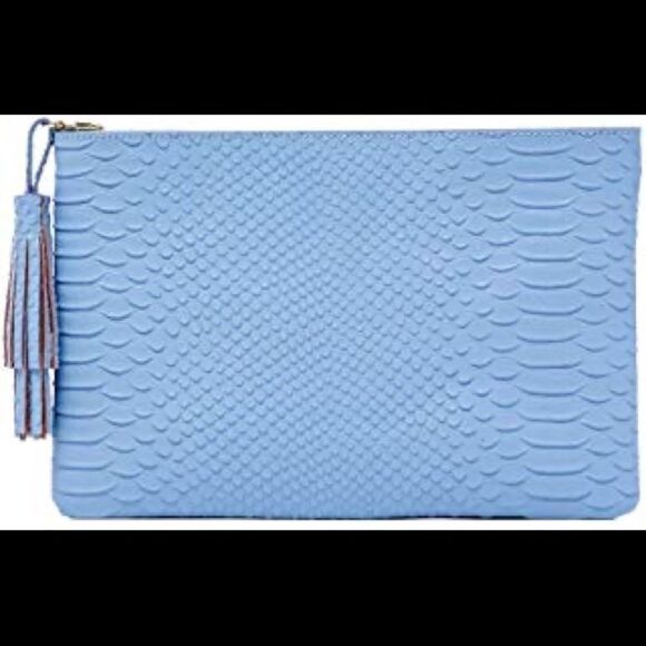 Jules Kae "Jen" Aqua Snake Leather Wristlet - Picture 2 of 8